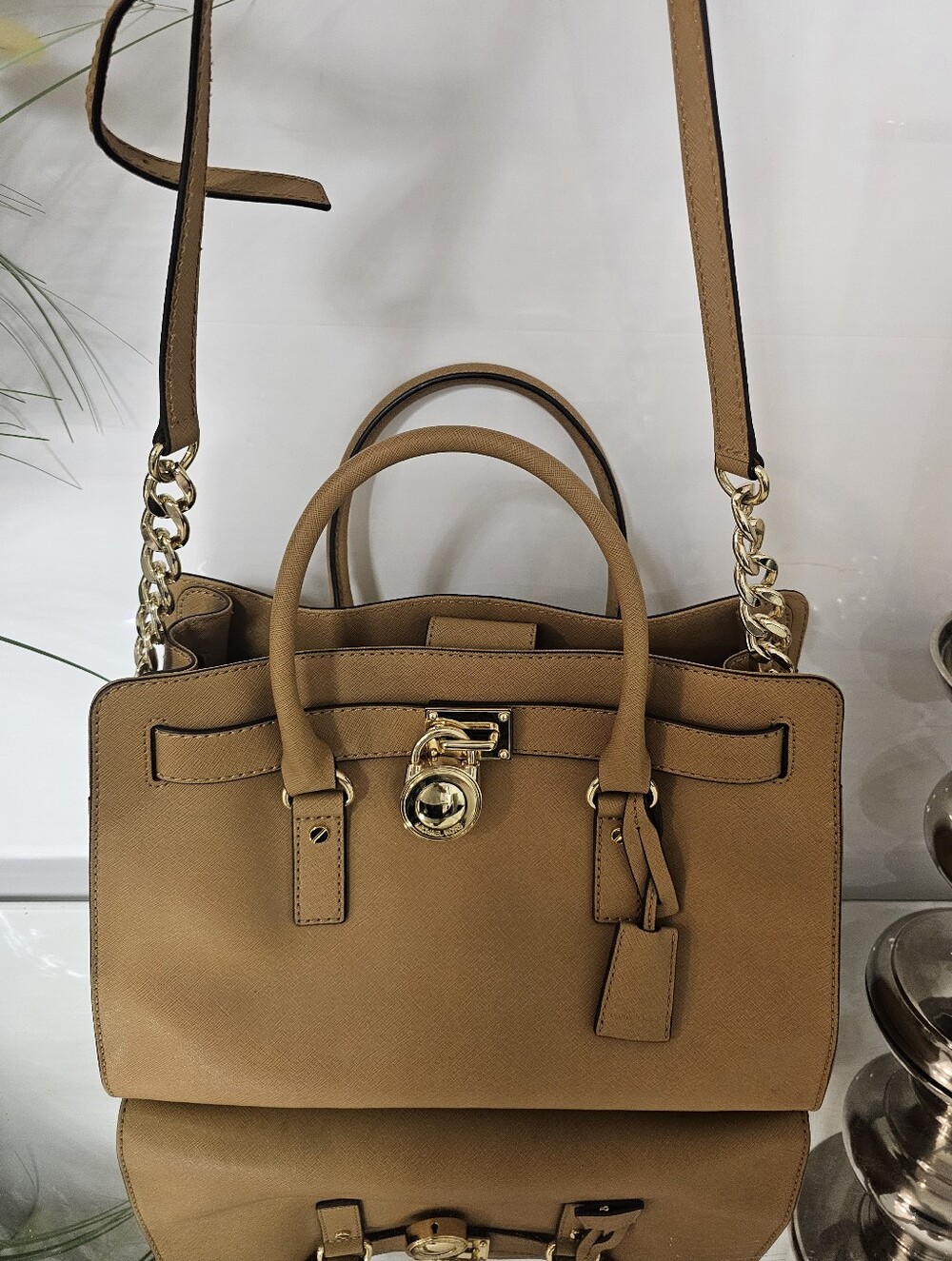 MICHAEL Michael Kors East West Hamilton Tan Saffiano Leather Satchel